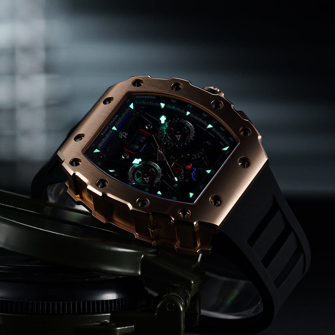 Reef Tiger Men's Aurora Titan Mechanical Multifunctional Day/Date Skeleton Automatic Watch RGA3009 Rose Gold image 6