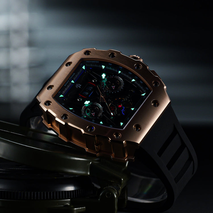 Reef Tiger Men's Aurora Titan Mechanical Multifunctional Day/Date Skeleton Automatic Watch RGA3009 Rose Gold image 6