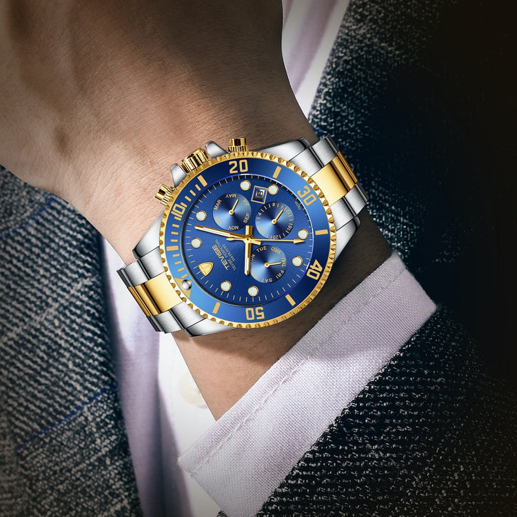 TEVISE Perpetual Automatic Two Tone/Blue Watch image 1