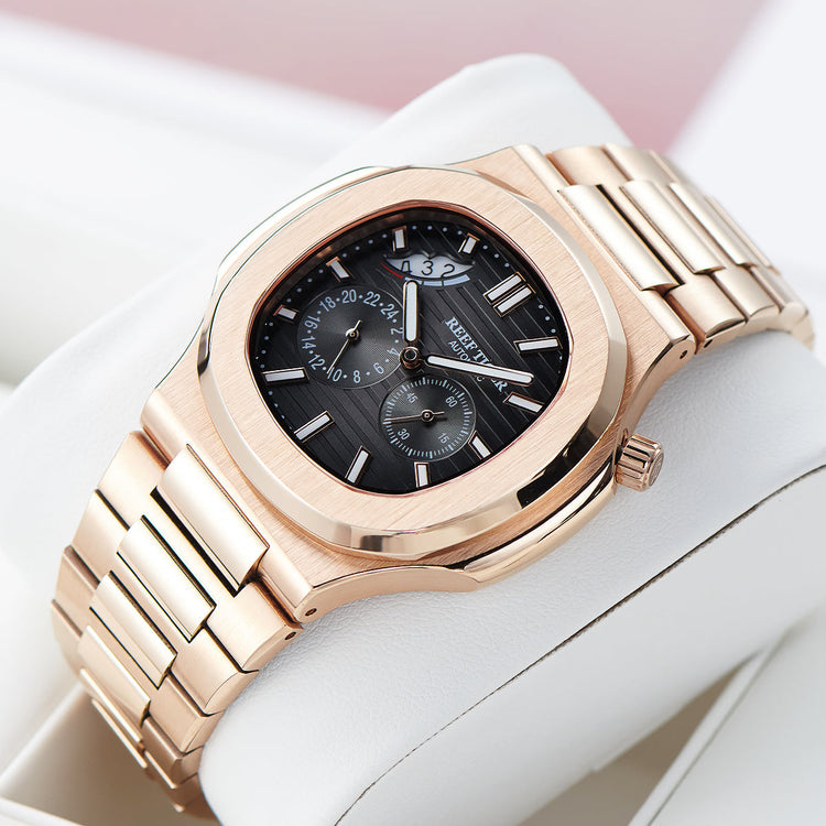 Reef Tiger Men's Peak 44mm Square Crystal Bezel Automatic Watch RGA2019 Rose Gold/Black image 8