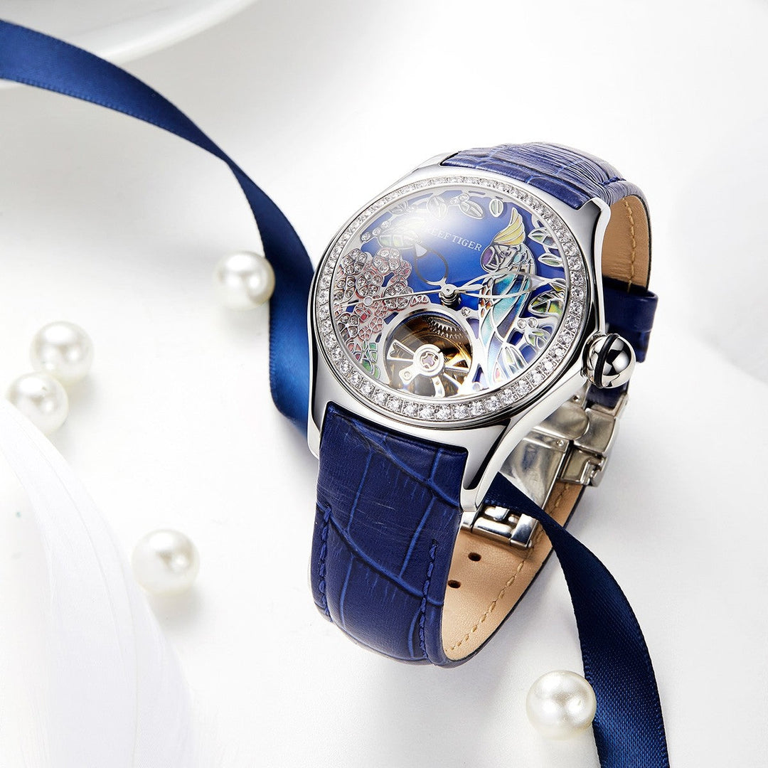 Reef Tiger Women's Aurora Parrots Automatic Skeleton Crystal Watch image 5