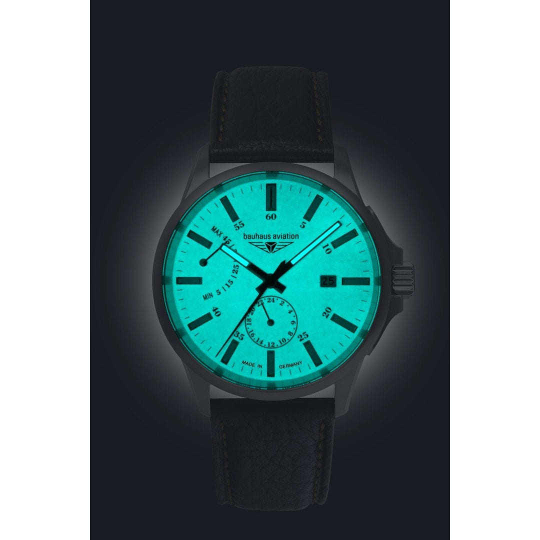 BAUHAUS AVIATION Men’s Titanium Automatic Power Reserve Leather Watch 28605 image 2