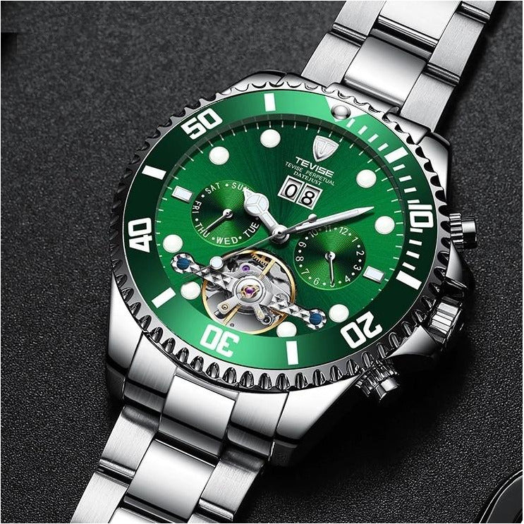 TEVISE Perpetual Flywheel Date Automatic Silver/Black Watch image 2