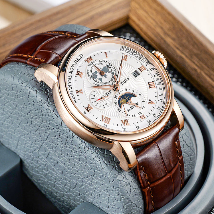 Reef Tiger Men's Artist Master II Mechanical Calendar Moon Phase Watch RGA1963 Rose/White image 4