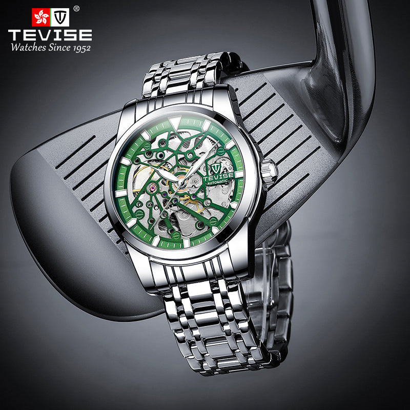 TEVISE Skeleton Classic II Steel Silver/Green Watch image 0