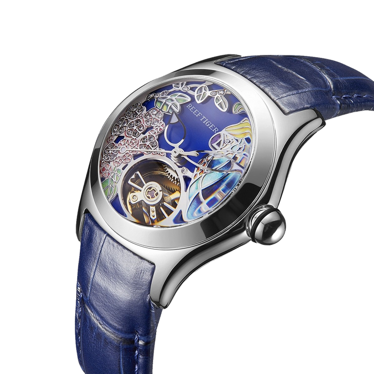 Reef Tiger Women's Aurora Parrots Automatic Skeleton Crystal Watch image 3
