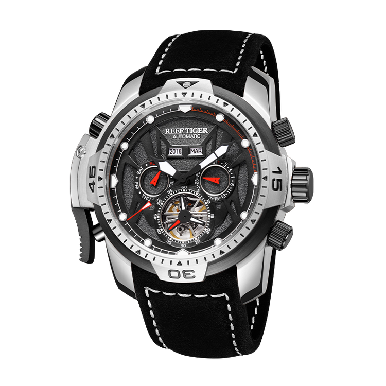 Reef Tiger Men's Aurora Transformers Skeleton Automatic Mechanical Watch - Leather image