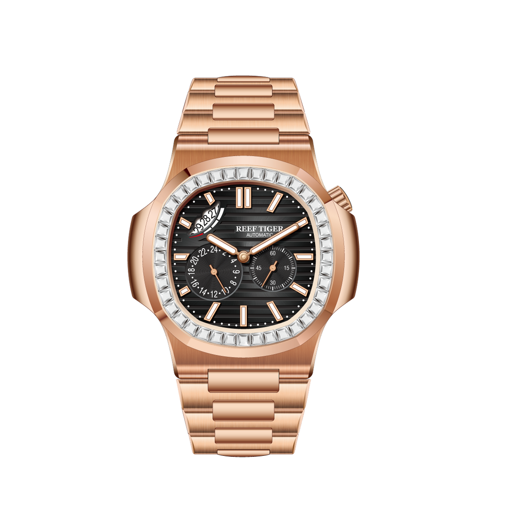 Reef Tiger Men's Peak 44mm Square Crystal Bezel Automatic Watch RGA2019 Rose Gold/Black image 13