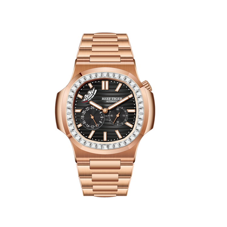 Reef Tiger Men's Peak 44mm Square Crystal Bezel Automatic Watch RGA2019 Rose Gold/Black image 13