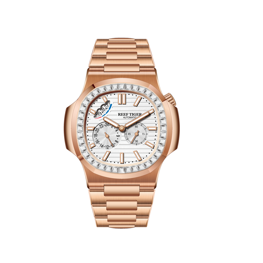 Reef Tiger Men's Peak 44mm Square Crystal Bezel Automatic Watch RGA2019 Rose Gold/White image 12
