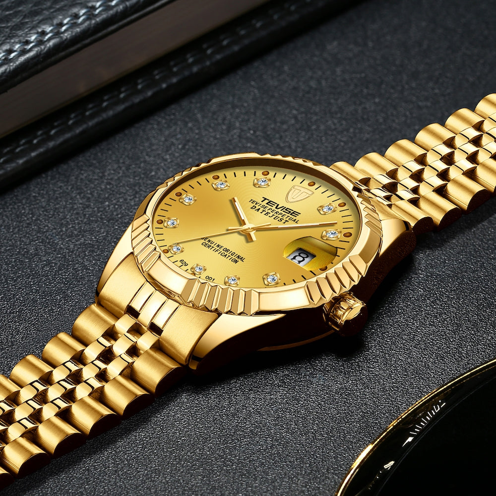 TEVISE Classic Automatic Calendar Gold/Gold Watch image 2