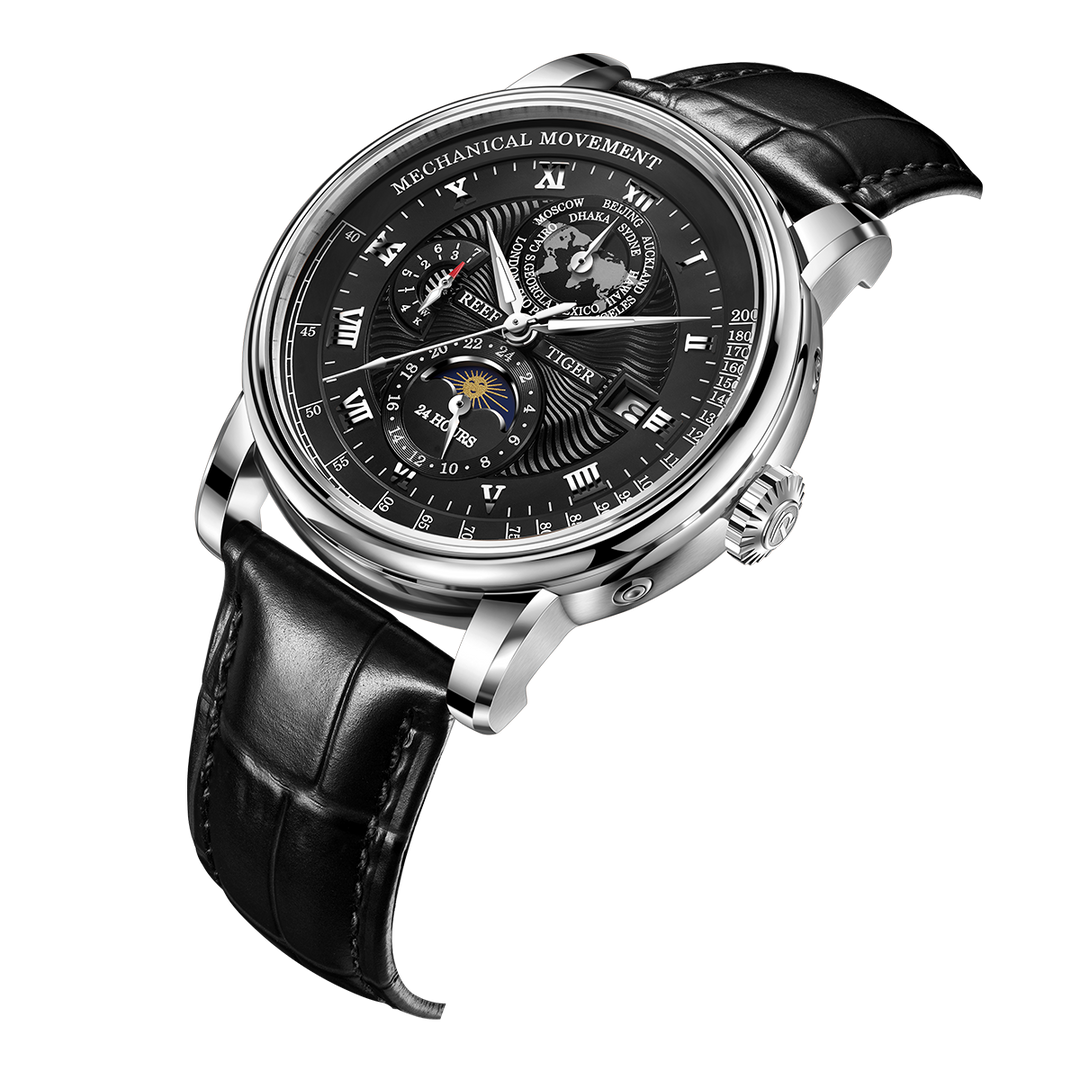 Reef Tiger Men's Artist Master II Mechanical Calendar Moon Phase Watch RGA1963 Silver image 2