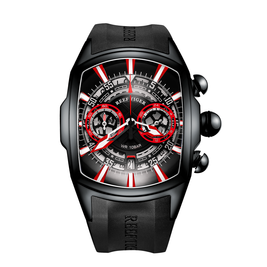 Reef Tiger Aurora Tank VK Quartz Chronograph Sport Black PVD Dial Watch image 0