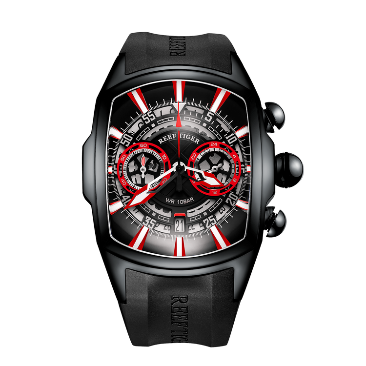 Reef Tiger Aurora Tank VK Quartz Chronograph Sport Black PVD Dial Watch image 0