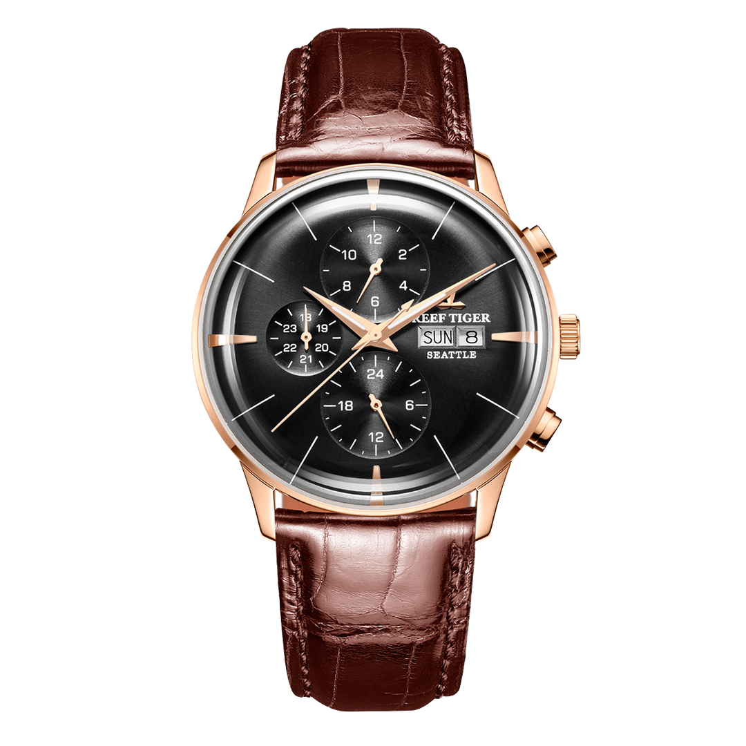 Reef Tiger Men's Seattle Chiefs Automatic Luxury Vintage Dress Chronograph Watch image 0