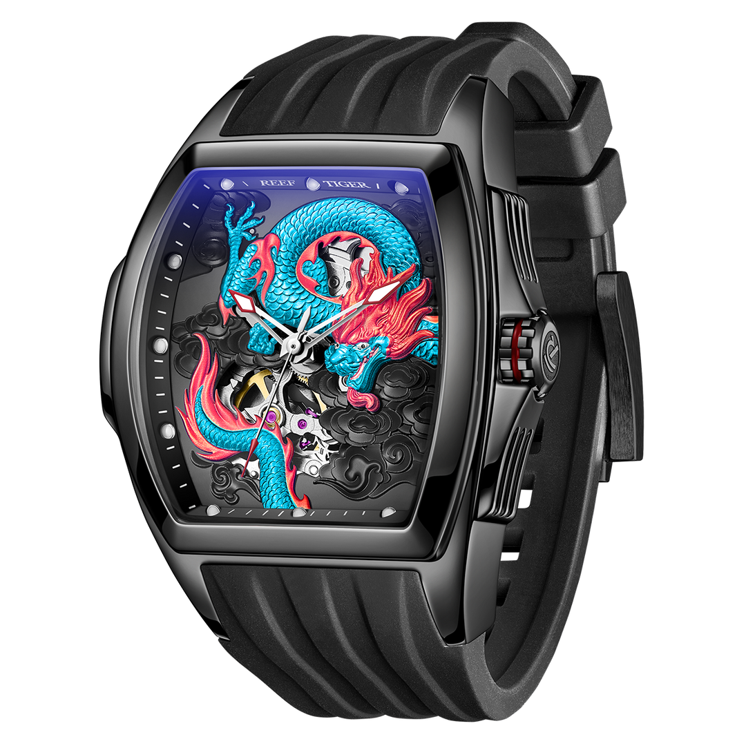 Reef Tiger Men's Aurora Chinese Dragon Skeleton Automatic Watch image 1