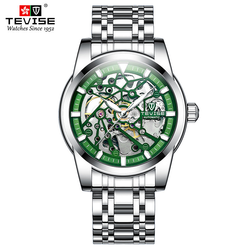 TEVISE Skeleton Classic II Steel Silver/Green Watch image 1