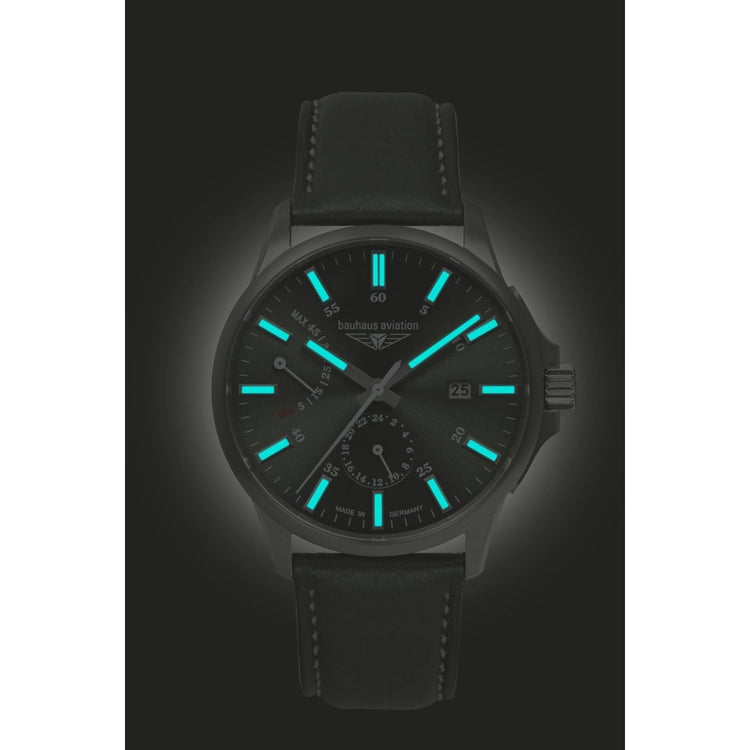 BAUHAUS AVIATION Men’s Titanium Automatic Power Reserve Leather Watch 28604 image 2
