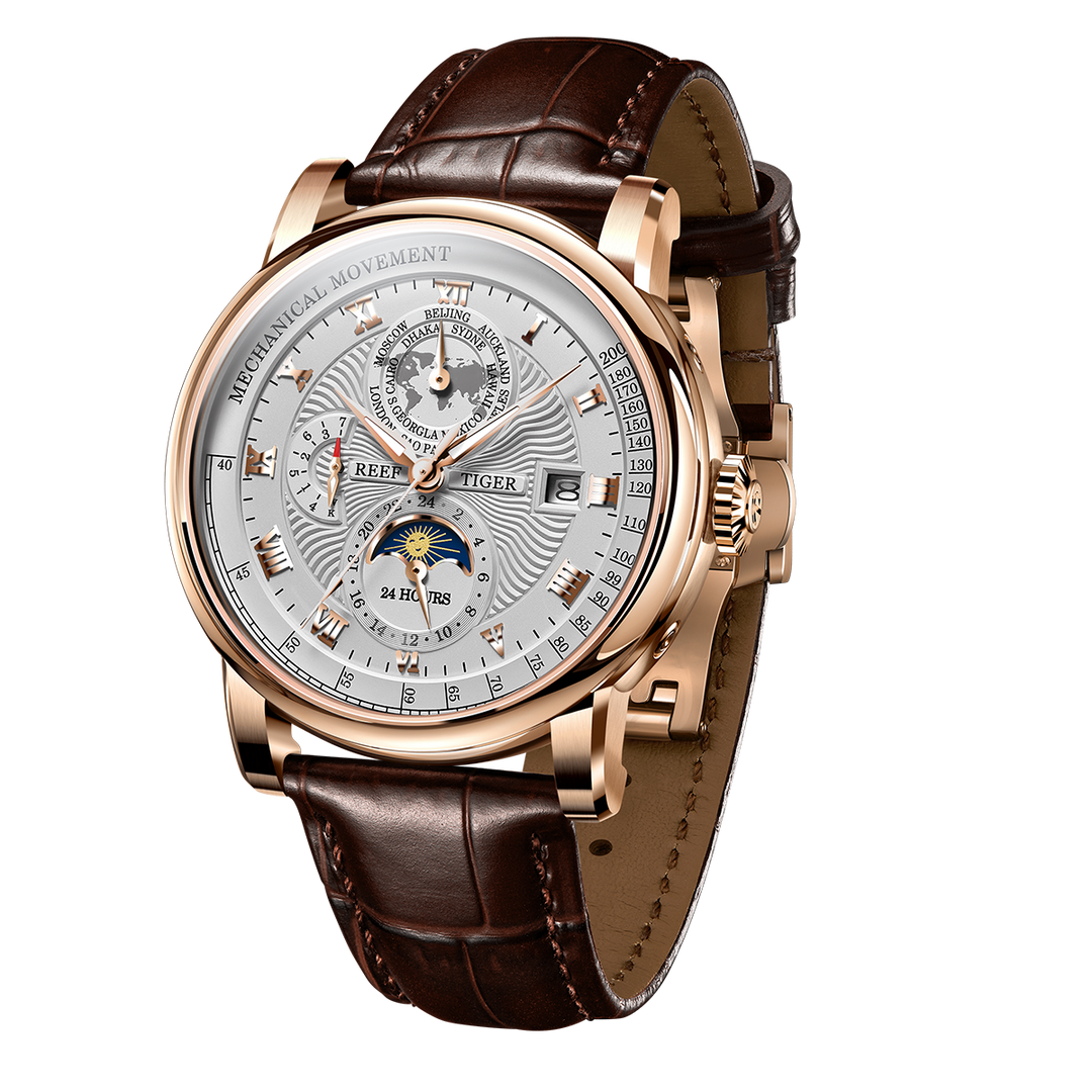 Reef Tiger Men's Artist Master II Mechanical Calendar Moon Phase Watch RGA1963 Rose/White image 1