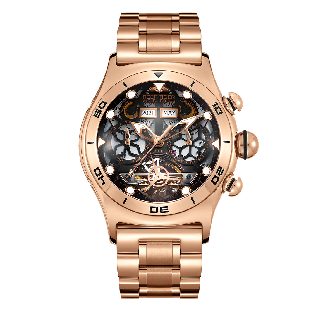 Reef Tiger Men's Aurora Air Bubbles Automatic Mechanical Skeleton Watch image 0