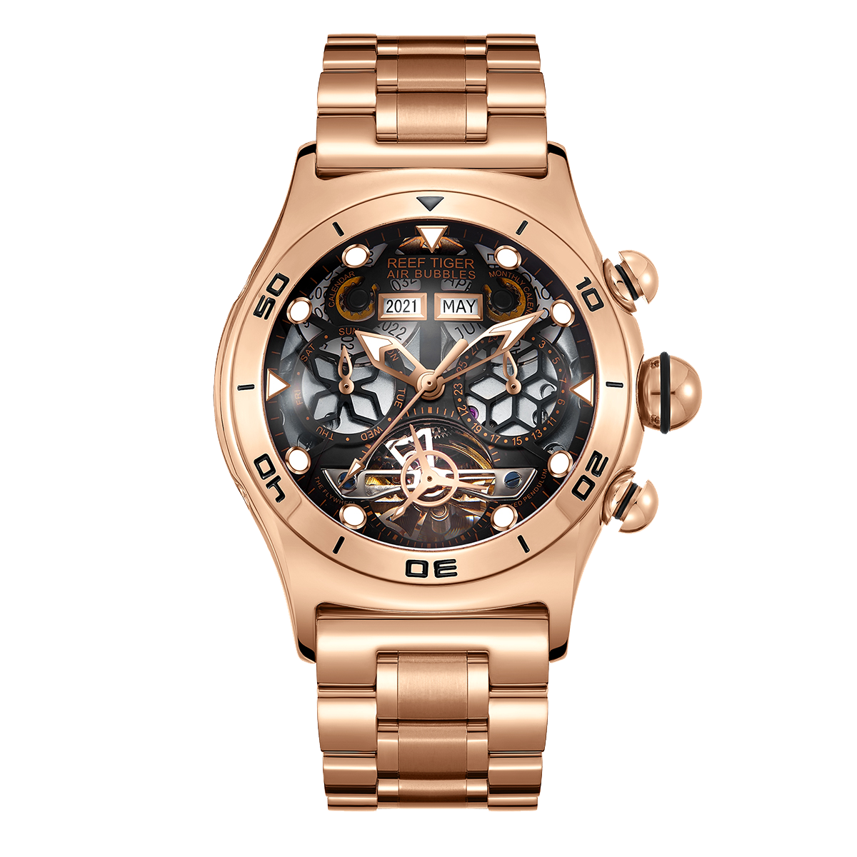 Reef Tiger Men's Aurora Air Bubbles Automatic Mechanical Skeleton Watch image 0