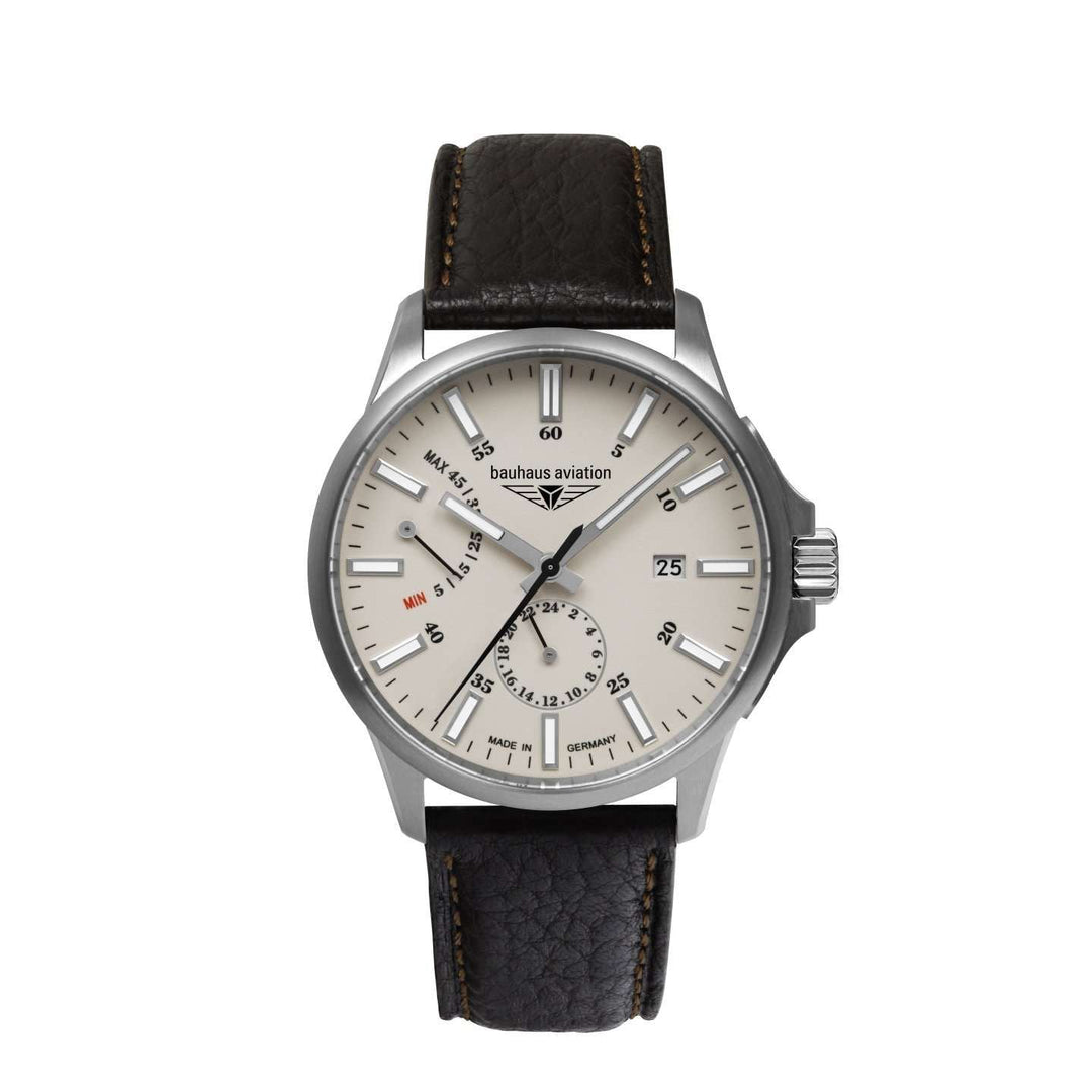 BAUHAUS AVIATION Men’s Titanium Automatic Power Reserve Leather Watch 28605 image 0