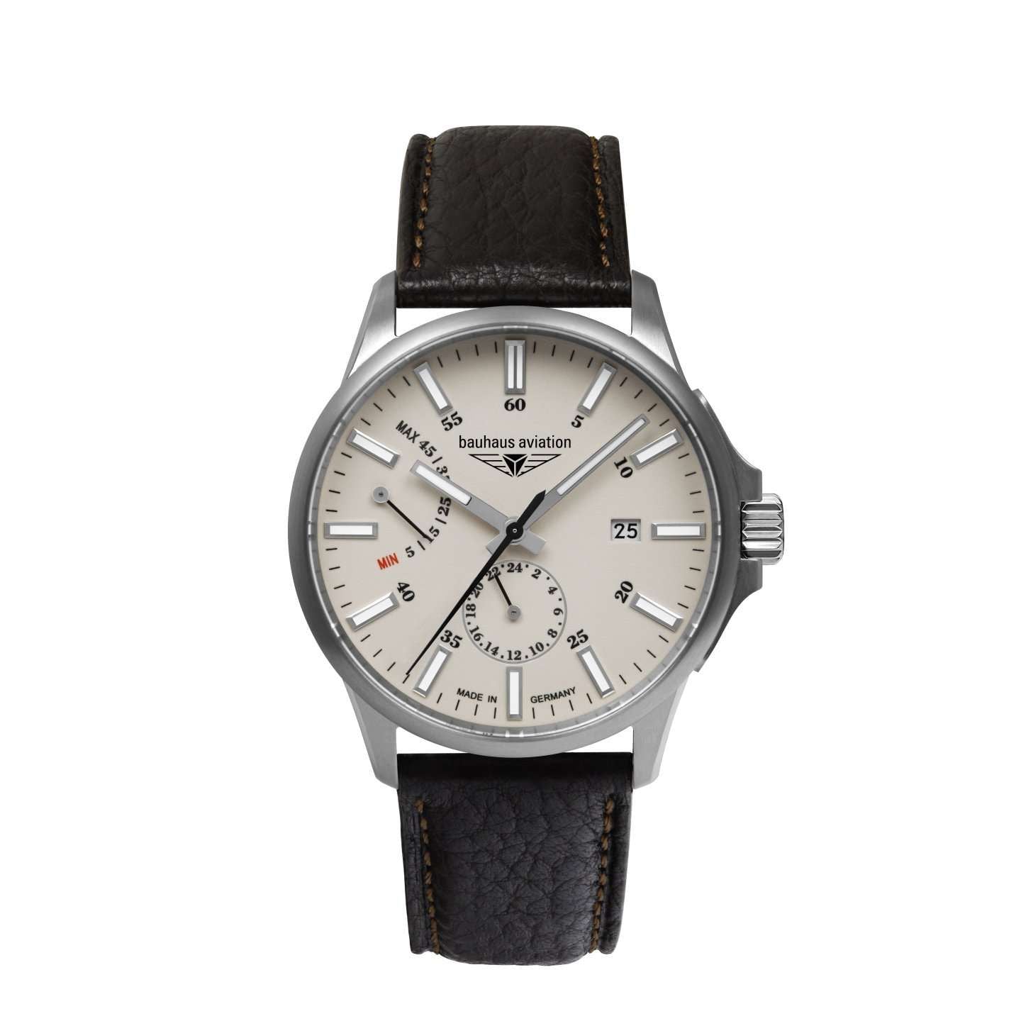BAUHAUS AVIATION Men’s Titanium Automatic Power Reserve Leather Watch 28605 image 0