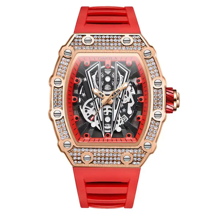 ONOLA Sir V Iced Quartz Watch - Rose Gold / Red image