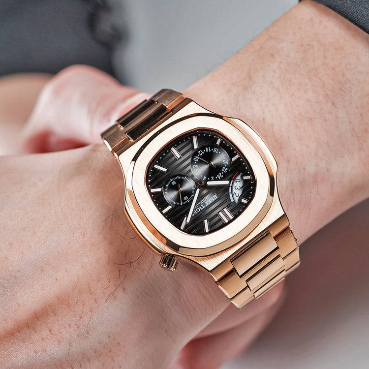 Reef Tiger Men's Peak 44mm Square Crystal Bezel Automatic Watch RGA2019 Rose Gold/Black image 10