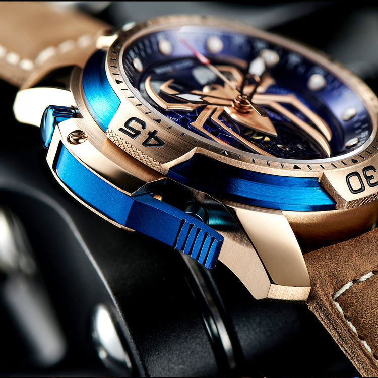 Reef Tiger Men's Aurora Spider Automatic Chronograph Watch Rose Gold/Blue image 3