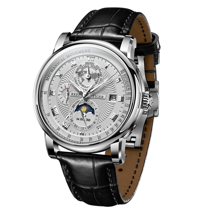 Reef Tiger Men's Artist Master II Mechanical Calendar Moon Phase Watch RGA1963 Silver/White image 1
