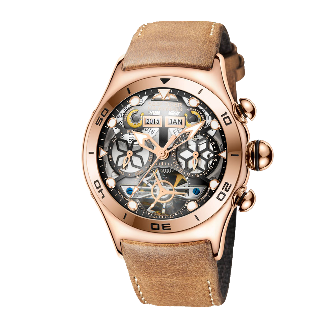 Reef Tiger Men's Aurora Air Bubbles Automatic Mechanical Skeleton Watch - Leather image