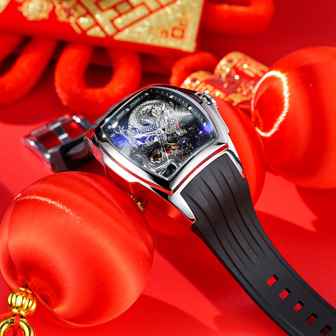 Reef Tiger Men's Aurora Chinese Dragon Skeleton Automatic Watch image 8