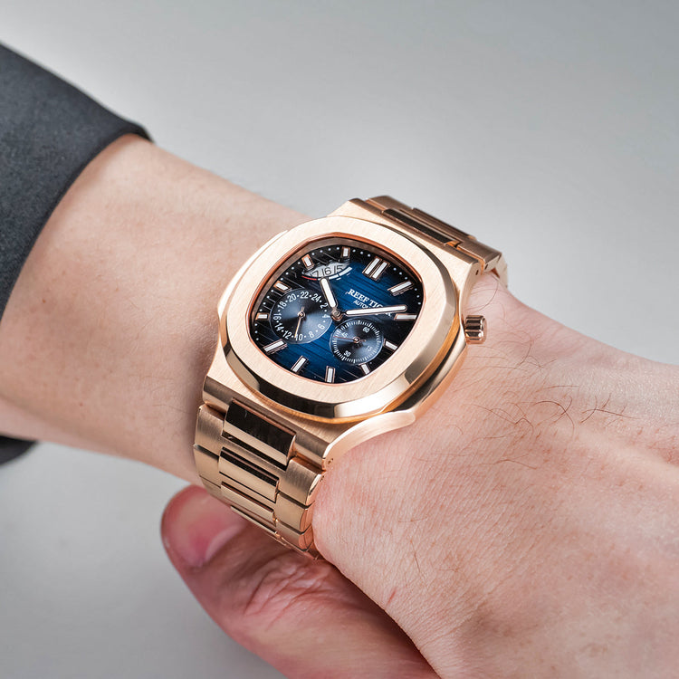 Reef Tiger Men's Peak 44mm Square Crystal Bezel Automatic Watch RGA2019 Rose Gold/Blue image 2
