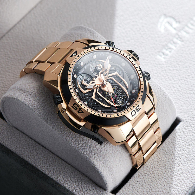 Reef Tiger Men's Aurora Spider Automatic Chronograph Watch Rose Gold/Black image 4