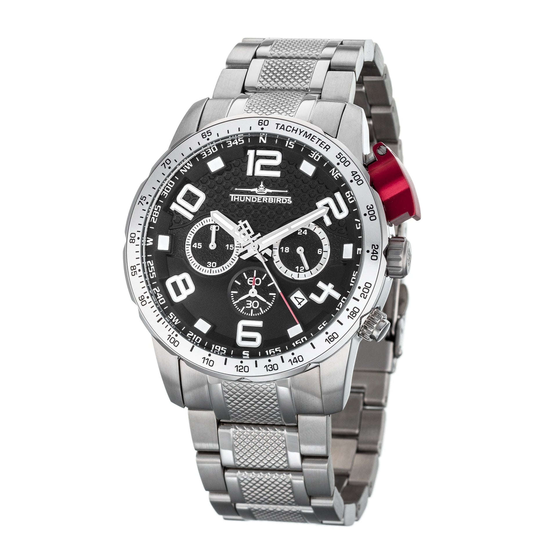THUNDERBIRDS Aircraft Ejector Tachy Chronograph Steel Bracelet Watch Silver/Black image 0