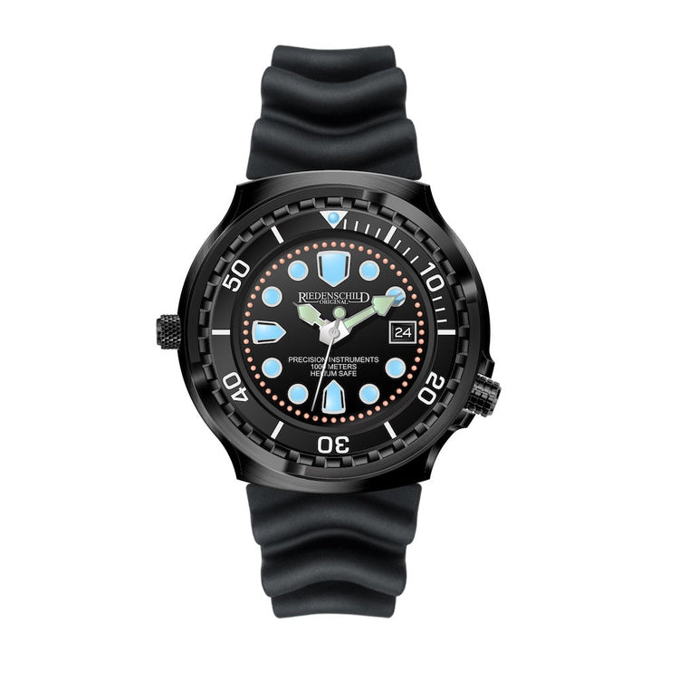 RIEDENSCHILD PRECISION INSRUMENTS GERMANY Divers Taucheruhr 1000m Helium Valve Watch Black/Light Blue image 4