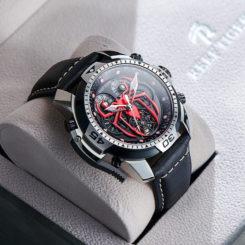 Reef Tiger Men's Aurora Spider Automatic Chronograph Watch Silver/Red image 8