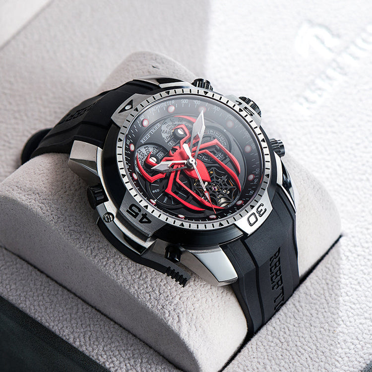 Reef Tiger Men's Aurora Spider Automatic Chronograph Watch Silver/Red image 1