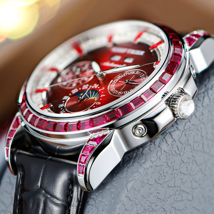 Reef Tiger Classic Philosopher Zirconia Bezel Multifunctional Mechanical Moon Phase Automatic Watch Rose Gold/Burgandy RGA1988 image 5