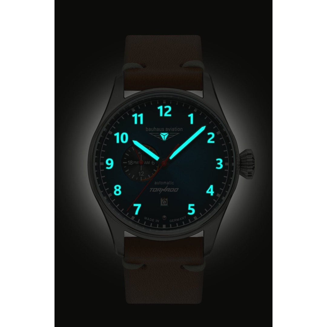 BAUHAUS AVIATION Men's Tornado Automatic 24-Hour Leather Strap Watch 27643 image 2