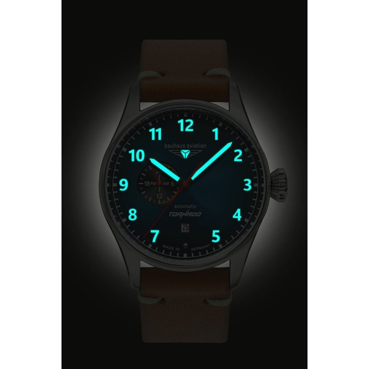 BAUHAUS AVIATION Men's Tornado Automatic 24-Hour Leather Strap Watch 27643 image 2
