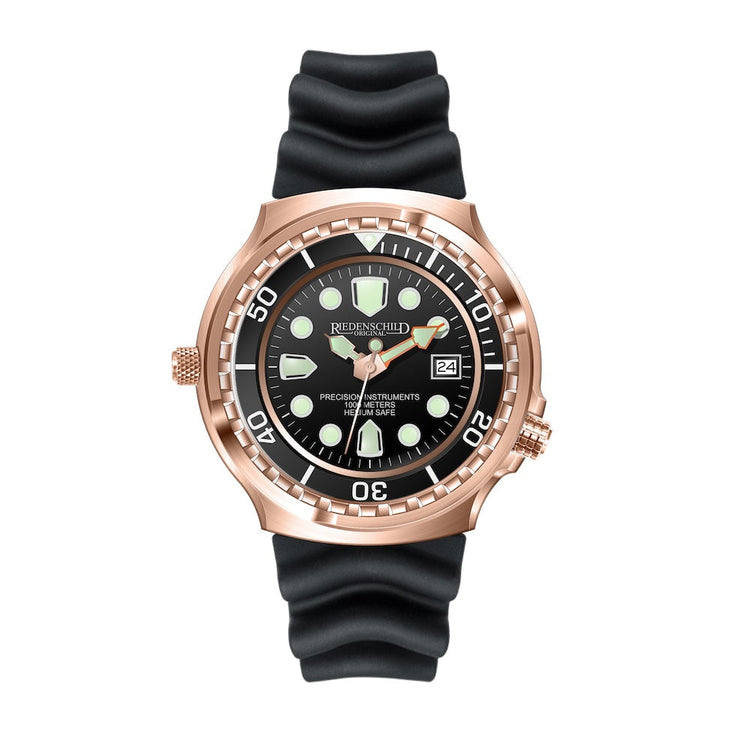RIEDENSCHILD PRECISION INSRUMENTS GERMANY Divers Taucheruhr 1000m Helium Valve Watch Rose Gold/Black image 4