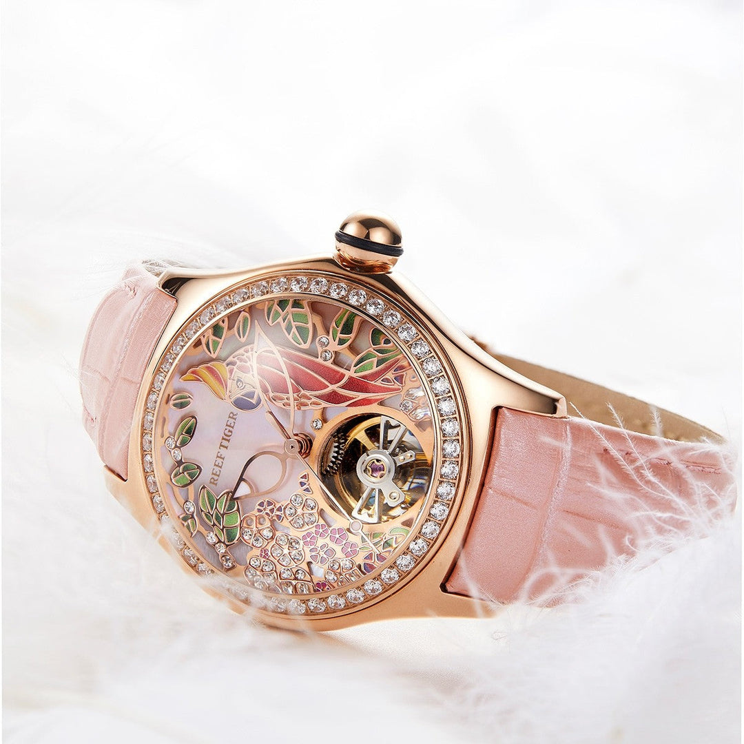 Reef Tiger Women's Aurora Parrots Automatic Skeleton Crystal Watch image 6