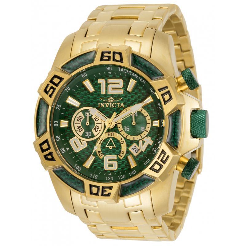 INVICTA Men's Pro Diver Carbon 50mm Chronograph Watch Emerald/Gold image 0