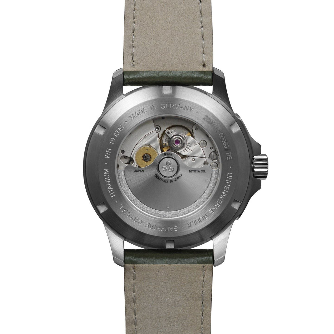 BAUHAUS AVIATION Men’s Titanium Automatic Power Reserve Leather Watch 28604 image 1