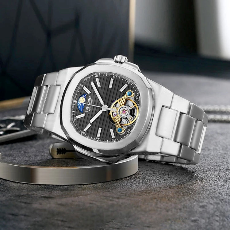 TEVISE Berlin Moonphase Open Heart Automatic Watch Silver/Blue image 4