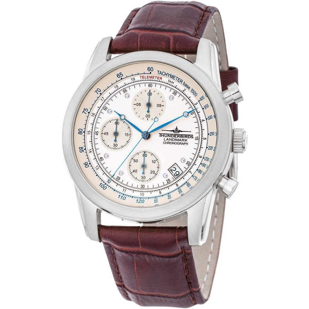 THUNDERBIRDS Landmark Chronograph Leather Watch Brown/White image 0