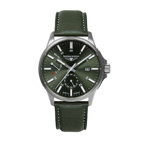 BAUHAUS AVIATION Men’s Titanium Automatic Power Reserve Leather Watch 28604 image 3