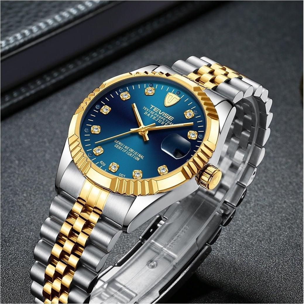 TEVISE Classic Automatic Calendar Two Tone/Turquoise Watch image 1